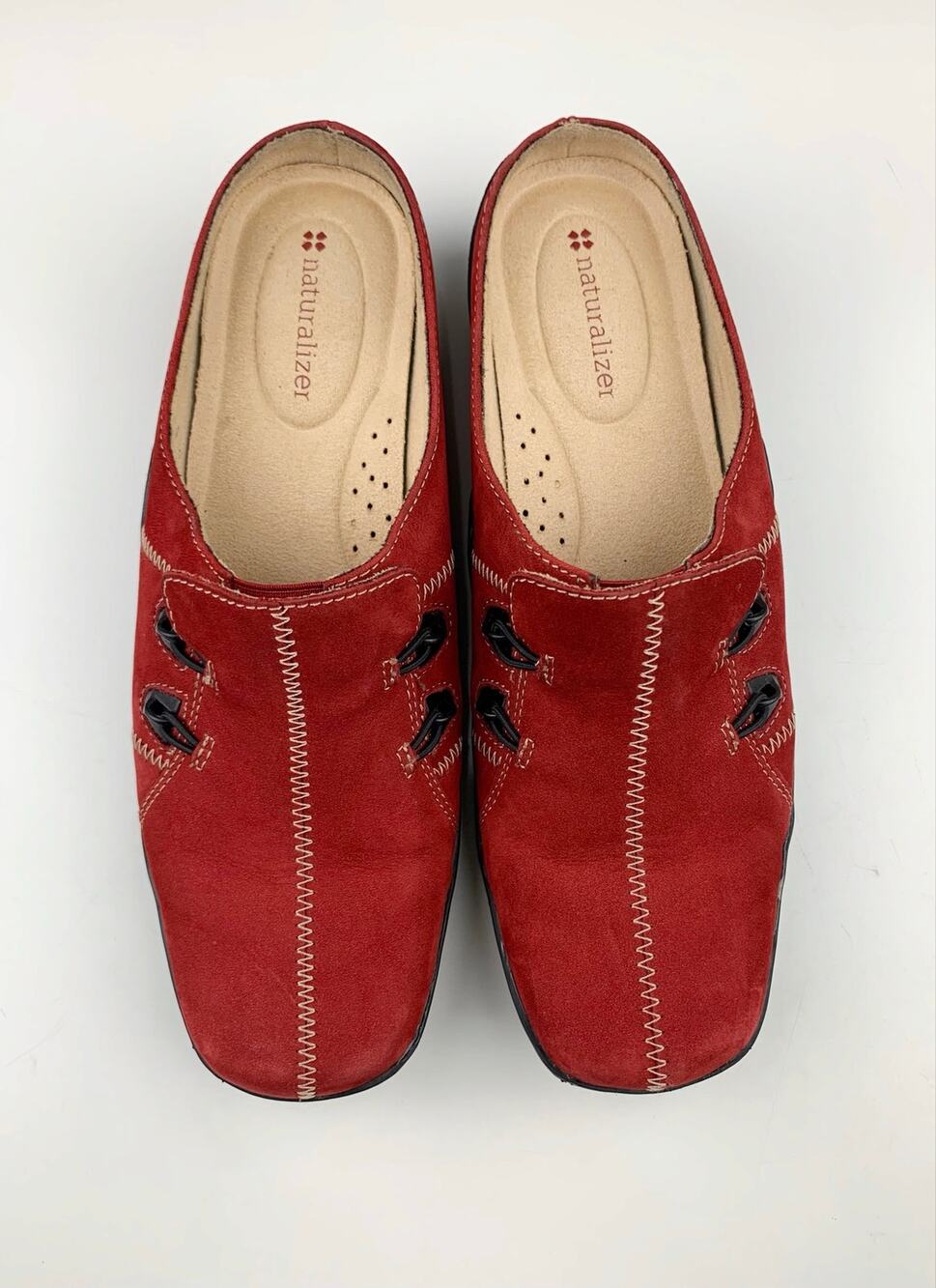 Naturalizer Danae Comfort Mules Slip On Red Leather Shoes Square Toe Women's 7.5